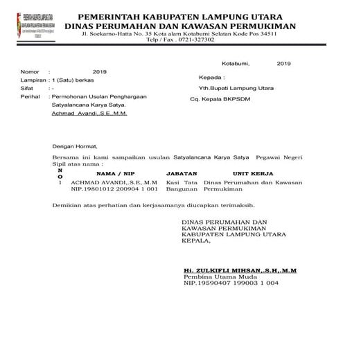 1 surat pengantar satya lencana