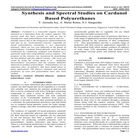 synthesis and spectral studies on cardanol based polyurethanes | PDF