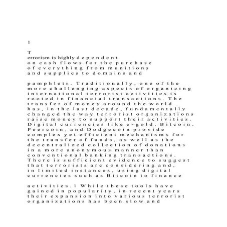 1Terrorism is highly d e p e n d e n t o n  c a s h  f.docx