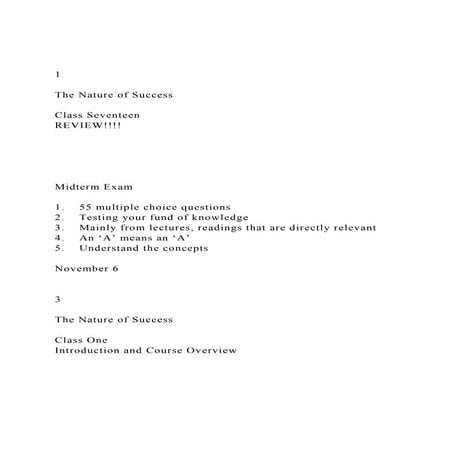 1The Nature of SuccessClass SeventeenREVIEW!!!!.docx
