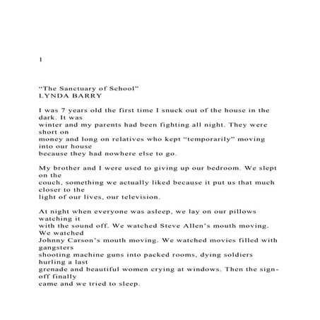 1  The Sanctuary of School” LYNDA BARRY  I was .docx