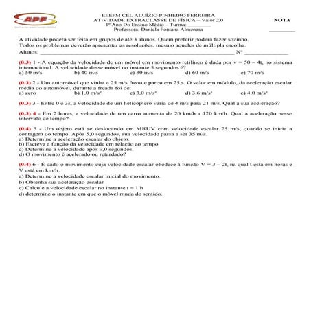 lista de exercícios de mru e mruv | PDF