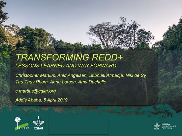 Transforming REDD+ lessons learned and way forward