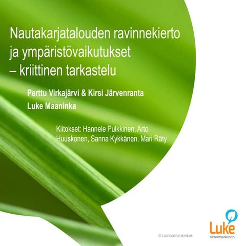 Nautakarjatalouden ravinnekierto ja ympäristövaikutukset – kriittinen tarkast...
