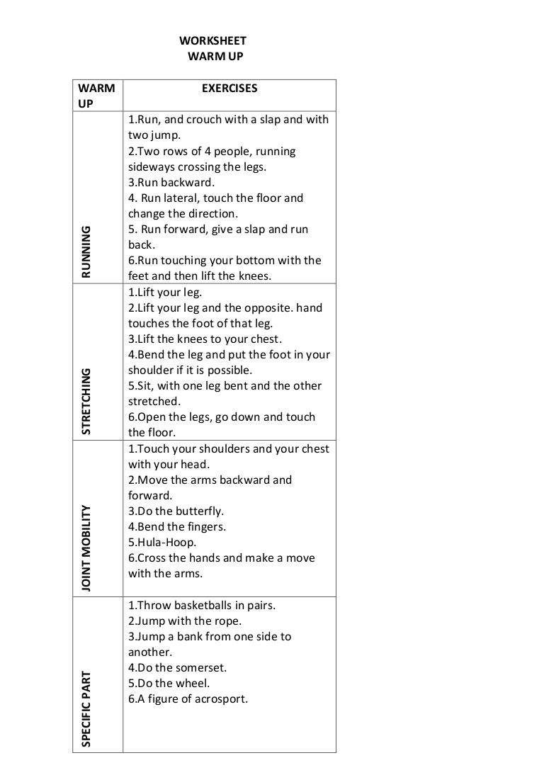warm up worksheet