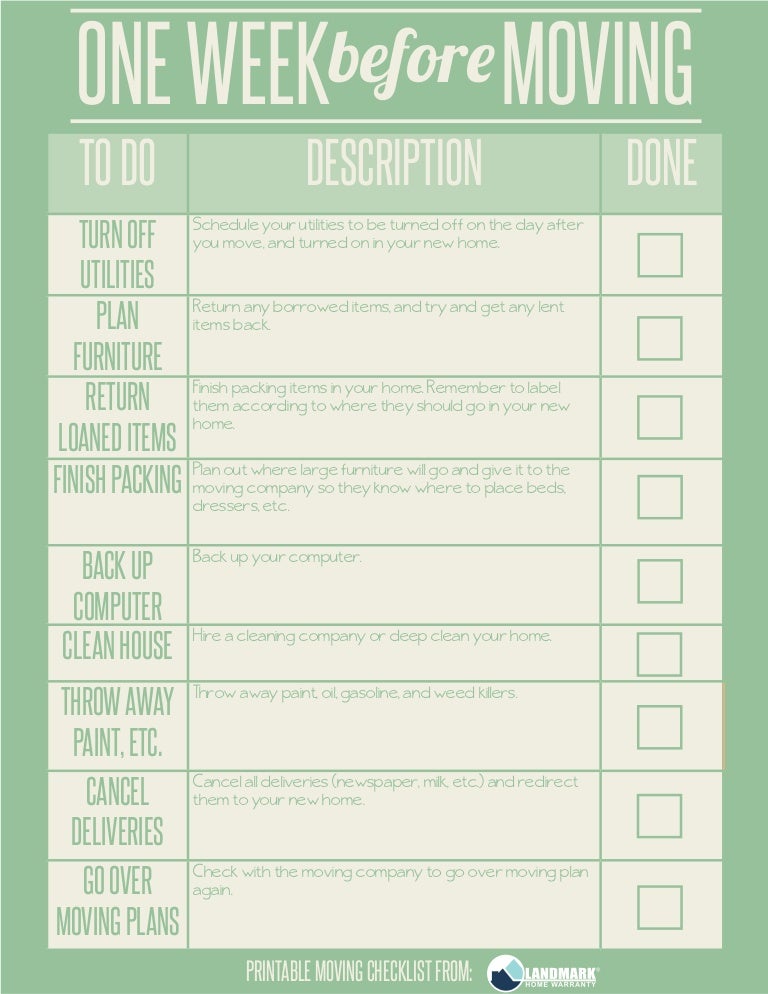 moving in checklist for house
