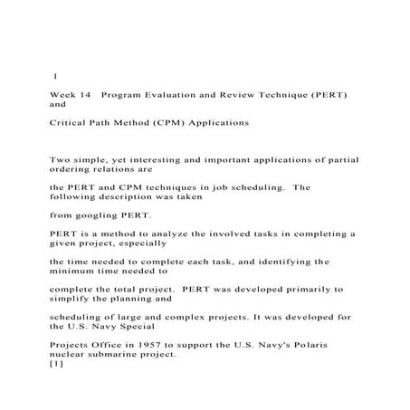  1 Week 14   Program Evaluation and Review Technique (PERT.docx