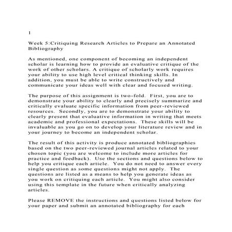 1Week 5Critiquing Research Articles to Prepare an Annotated B.docx