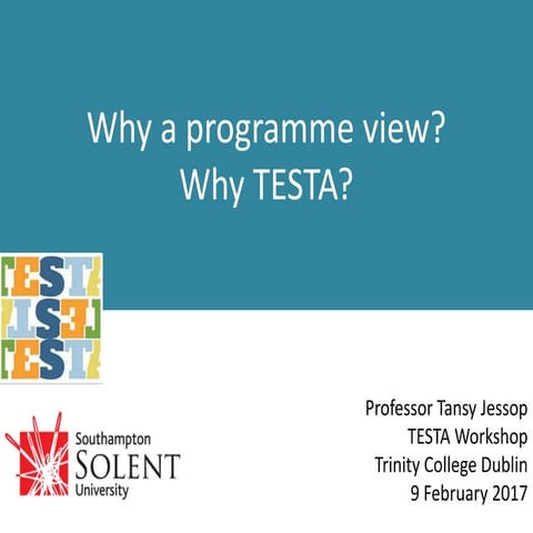 Why a programme view? Why TESTA?