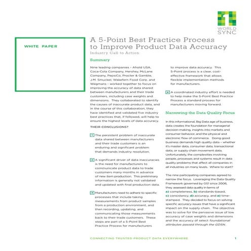 1 WorldSync 5 Point Best Practice Process to Improve Product Data Accuracy