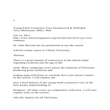 1 Young-Earth Creationist View Summarized & Defended T.docx