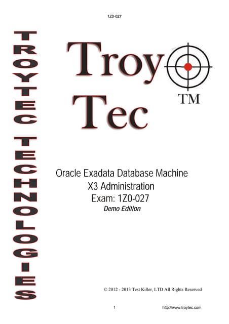 1Z0-027 Exam-Oracle Exadata Database Machine Administration, Software Release