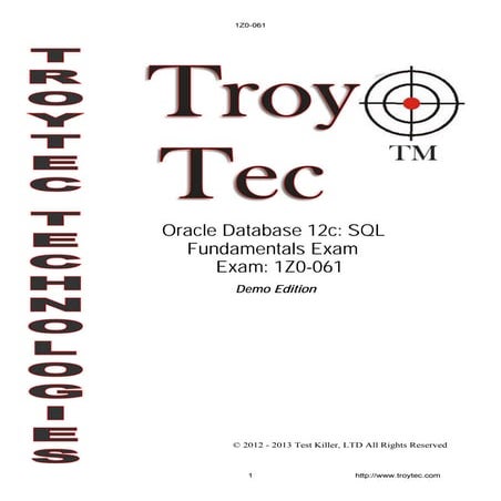 1z0 061 exam-oracle database 12c sql fundamentals