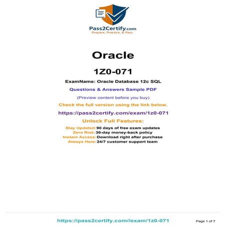 Oracle Database SQL (1Z0‑071) Exam Guide | PDF