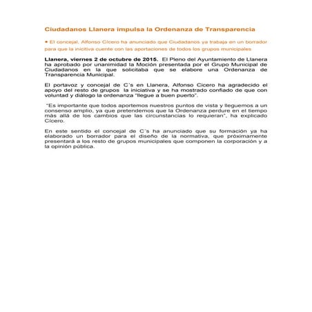 Aprobada la moción sobre transparencia en Llanera