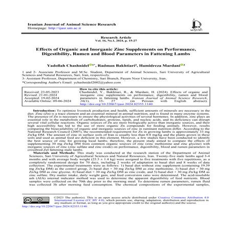 Effects of Organic and Inorganic Zinc Supplements on Performance ...