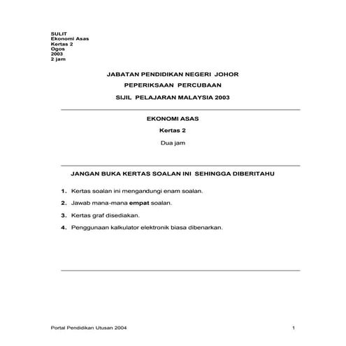 Ekonomi Asas : Soalan Percubaan