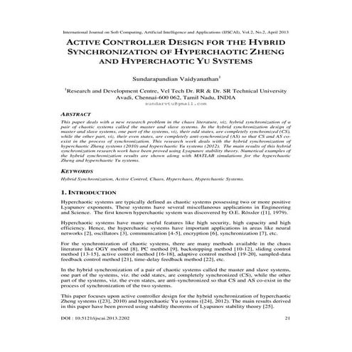 ACTIVE CONTROLLER DESIGN FOR THE HYBRID  SYNCHRONIZATION OF HYPERCHAOTIC ZHEN...
