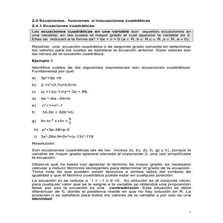2.4 ecuaciones, funciones e inecuaciones cuadráticas (mayo 0
