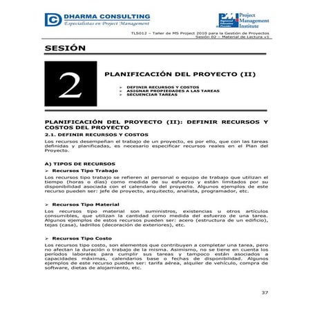 Taller de MS Project 2010 para la Gestión de Proyectos - Sesión 02
