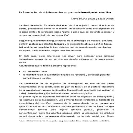 2.la formulacion de objetivos en los proyectos de investigacion cientfica