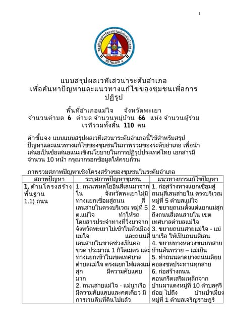 แบบสรุปข้อมูลปรองดองอำเภอแม่ใจ 2557