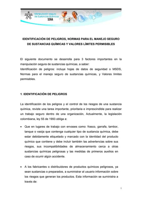 Identificación de peligros, normas para el manejo seguro