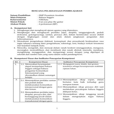 RPP Bahasa Inggris kelas 8 semester 1 kurikulum 2013 (Bab 2)