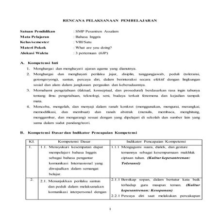 RPP Bahasa Inggris kelas 8 Kurikulum 2013 (terbaru) chapter 6