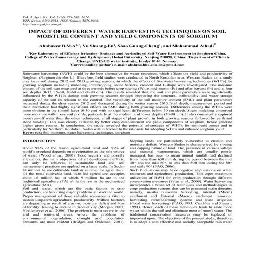 IMPACT OF DIFFERENT WATER HARVESTING TECHNIQUES ON SOIL MOISTURE CONTENT AND ...