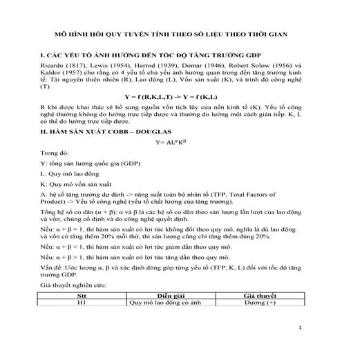 MÔ HÌNH HỒI QUY TUYẾN TÍNH THEO SỐ LIỆU THEO THỜI GIAN