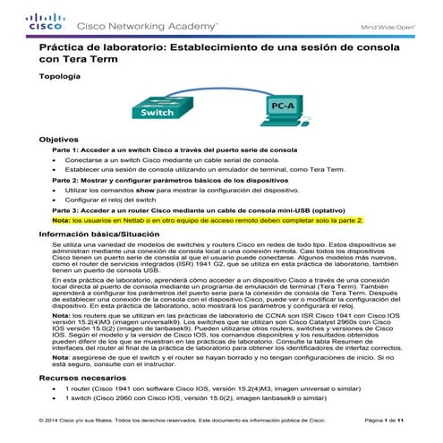 2.1.4.9 lab establishing a console session with tera term | PDF