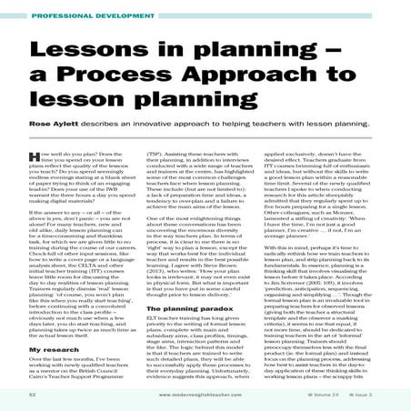 lessons in planning – a process approach to lesson planning | PDF