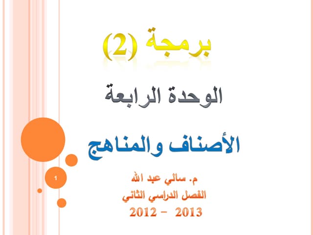 شرح مقرر البرمجة 2   لغة جافا - الوحدة الرابعة
