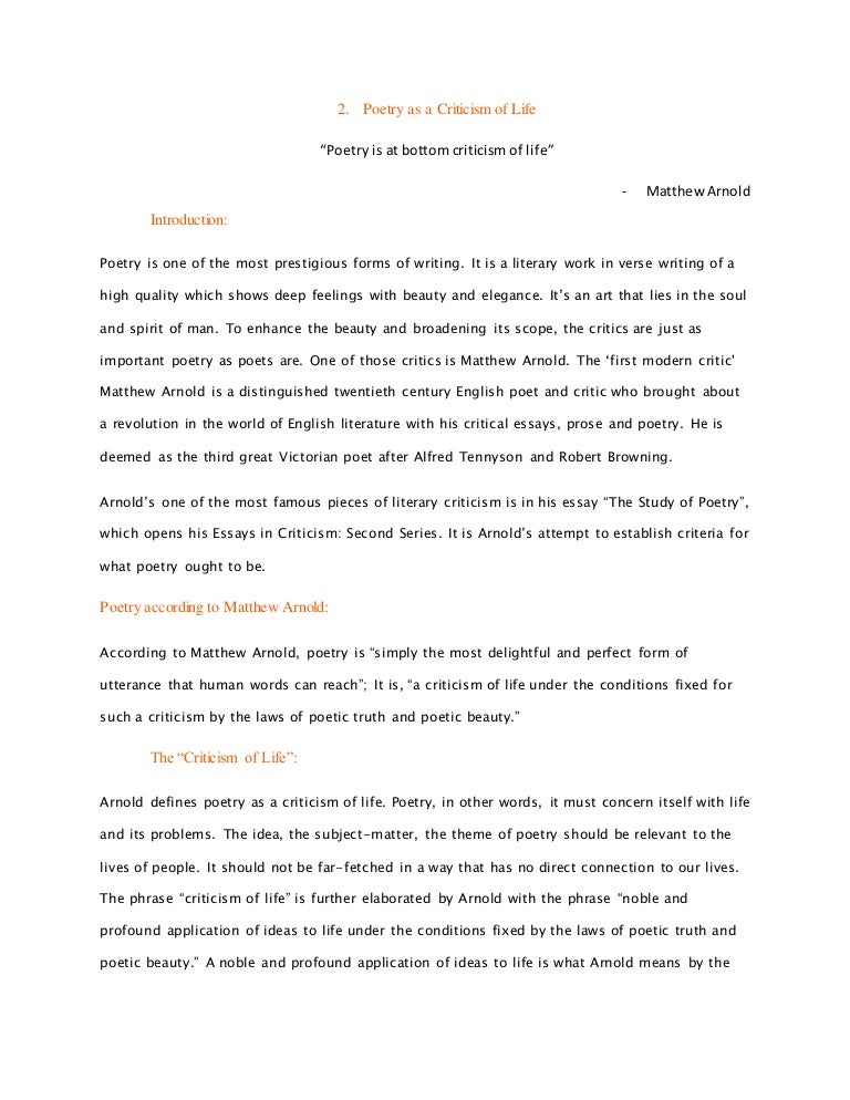 2 poetry as criticism of life essays on poetry