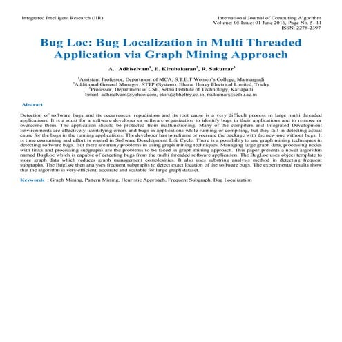 BugLoc: Bug Localization in Multi Threaded Application via Graph Mining Approach