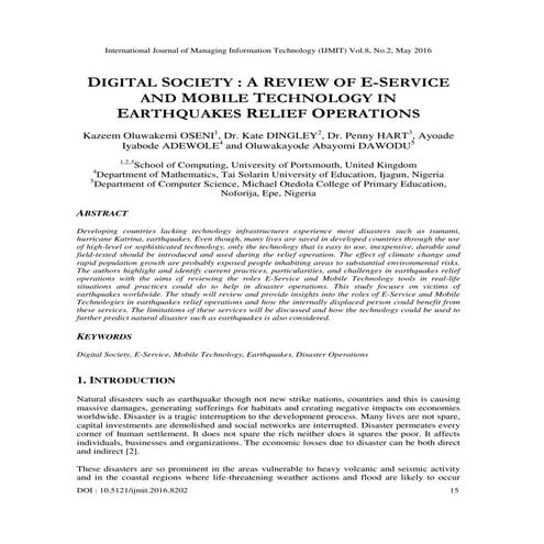 DIGITAL SOCIETY : A REVIEW OF E-SERVICE AND MOBILE TECHNOLOGY IN EARTHQUAKES ...