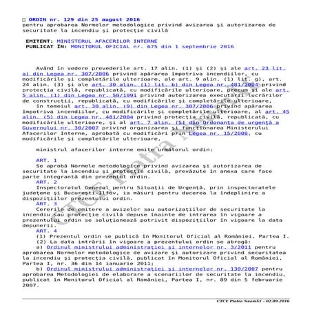 Ordin M.A.I.  129 din 2016 avizare si autorizare 