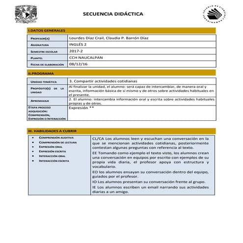 SD Inglés II U3 A2 CCH Naucalpan Vespertino: Lourdes Díaz y Claudia Barrón