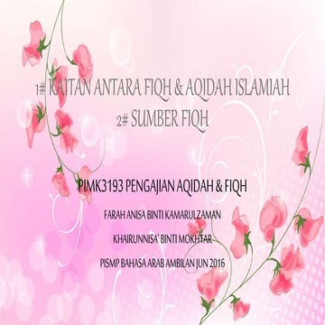 kaitan antara fiqh & aqidah, sumber fiqh