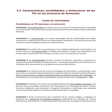2.3. características; posibilidades y limitaciones de las tic en los procesos...