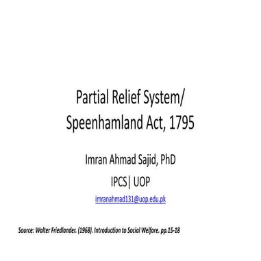Partial relief system_speenhalmland act 1795