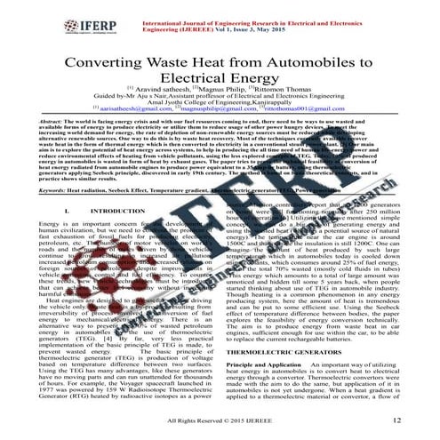 Converting waste heat from automobiles to electrical energy