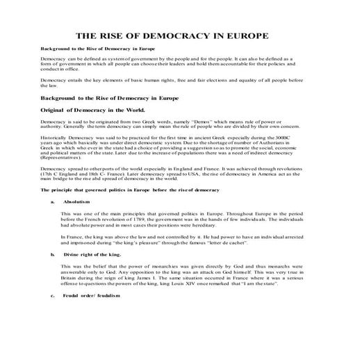 THE RISE OF DEMOCRACY IN EUROPE 