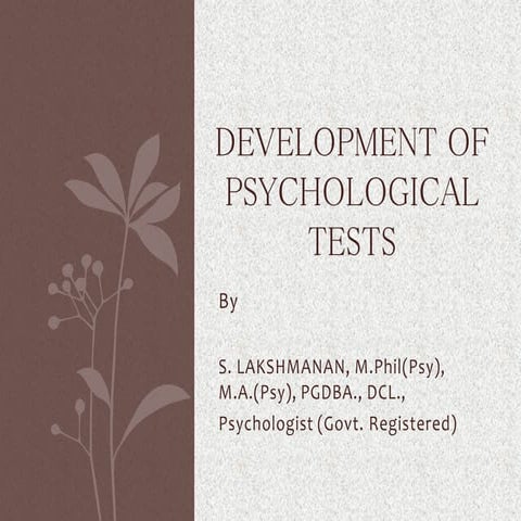 2. development of psychological tests  s.lakshmanan psychologist