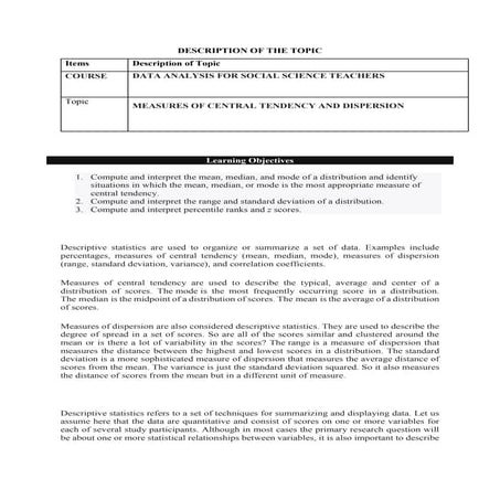 Measures of central tendency and dispersion