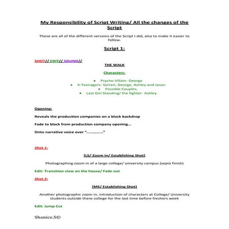 2.1 my responsibility of script writing changes