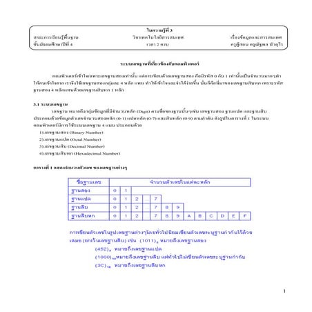 ใบความรู้ที่ 2-2 ระบบเลขฐาน