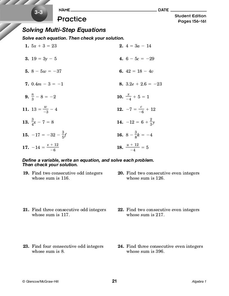 2 2-1 Solving Multi-step Equations Hw 2 2-1 Solving Multi-step Equations Hw