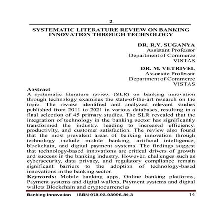 SYSTEMATIC LITERATURE REVIEW ON BANKING  INNOVATION THROUGH TECHNOLOGY